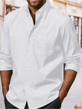 Jekaoyi Men's Classic White Long-Sleeve Casual Button-Down Shirt Size XL